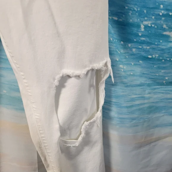 Zara NWT Distressed Raw Hem Slim Stretch Fit White Jeans Size 36 Womens - Picture 2 of 10